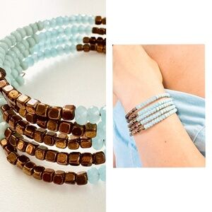 Vintage Cuff Coil Spring Bracelet | Copper & Teal Tone